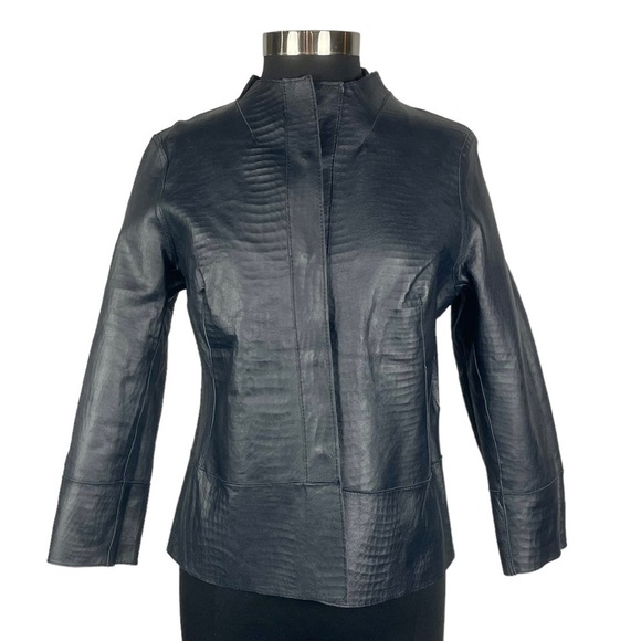 CHICOS KIMBERLY REVERSIBLE STRIKING ANIMAL MIDNIGHT LAVA EMBOSSED LEATHER JACKET - Picture 3 of 16